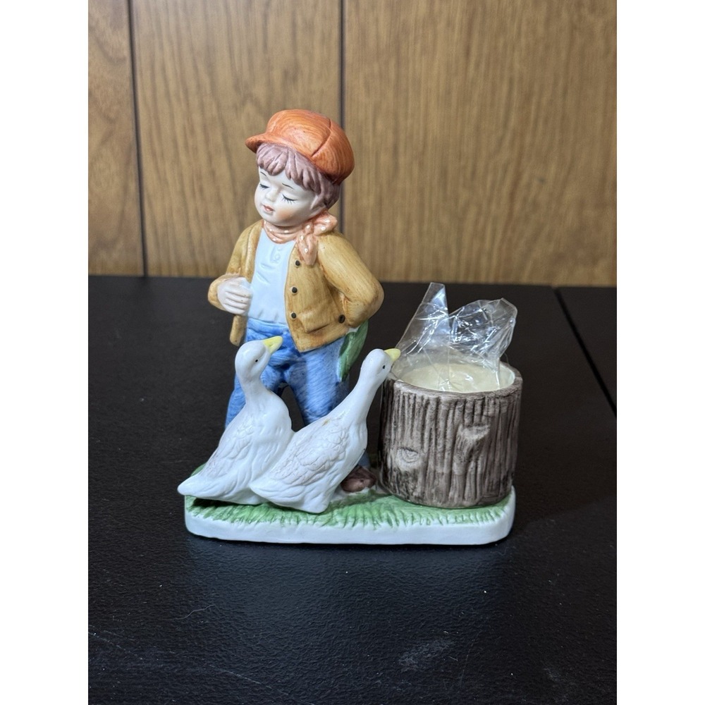 Vintage 1979 Verona Vergasi CMA Boy with Geese Ceramic Planter Figurine Taiwan